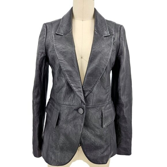 Paige Jackets & Blazers - New Paige Yesenia Black Crinkle Leather Blazer Womens S Jacket